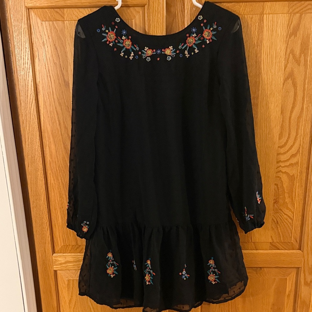 Black Dress with Floral Embroidery